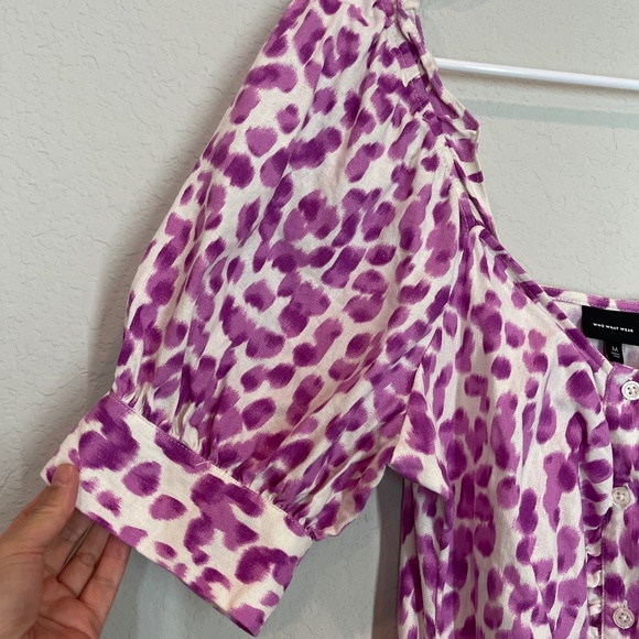 Who What Wear Midi Dress Women's M Linen Rayon Puff Sleeve Button Front - Picture 3 of 14